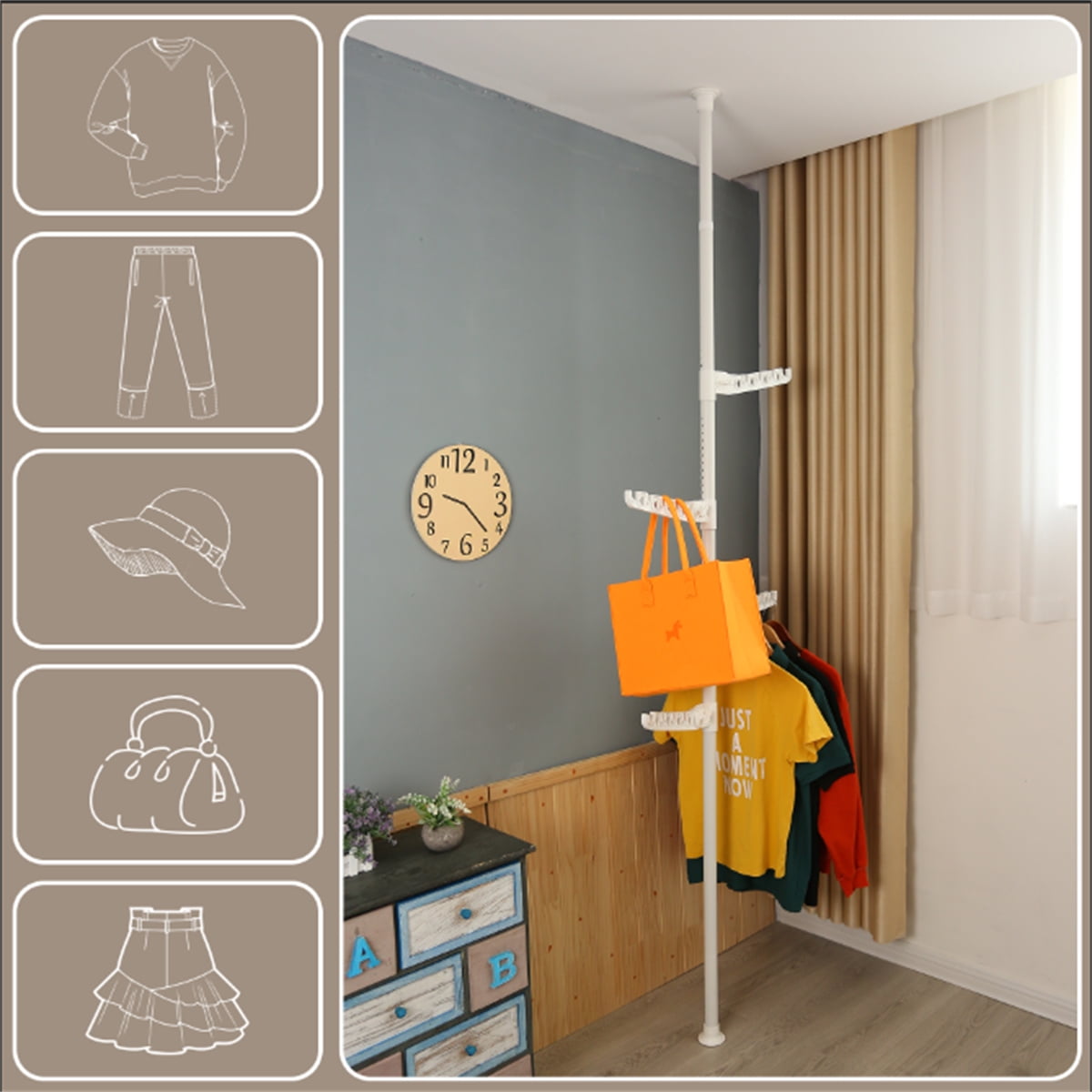 Coat Rack Tension Rod Drying Rack Adjustable Laundry Pole Clothes