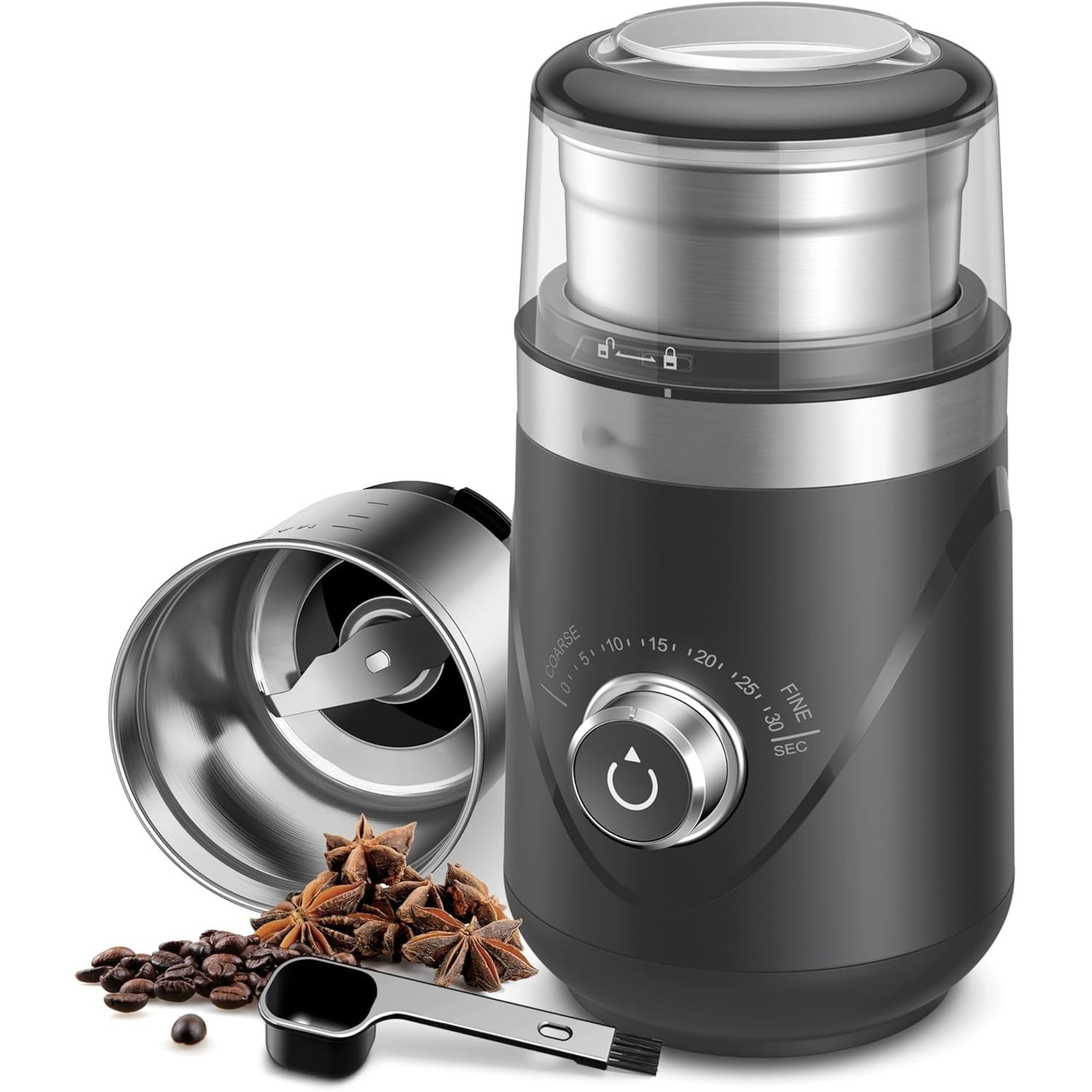Adjustable Coffee Bean Grinder Electric, Herb/Spice, Espresso Grinder with 1 Removable Stainless Steel Bowl, Matte Black