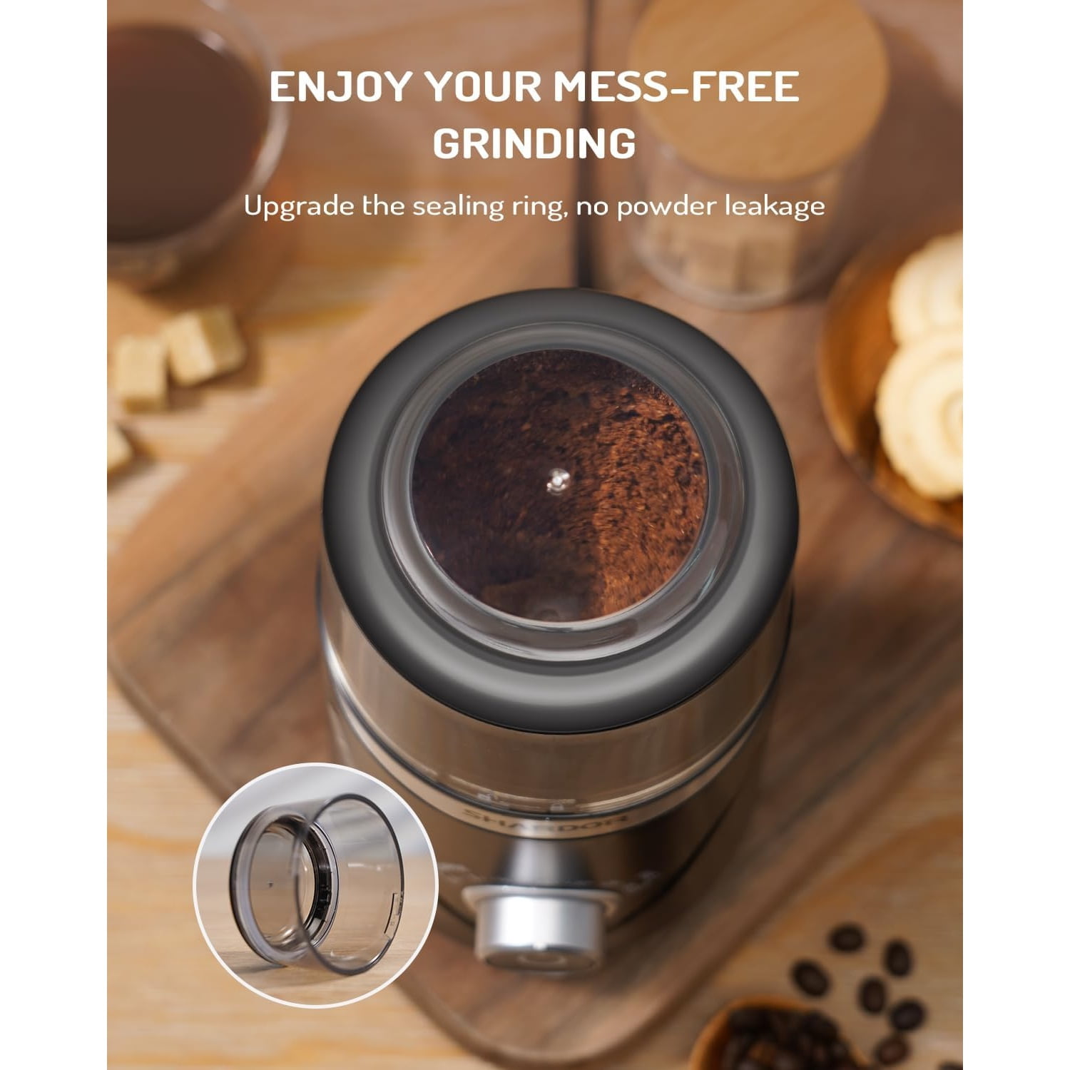 Adjustable Coffee Bean Grinder Electric, Herb/Spice, Espresso Grinder with 1 Removable Stainless Steel Bowl, Matte Black