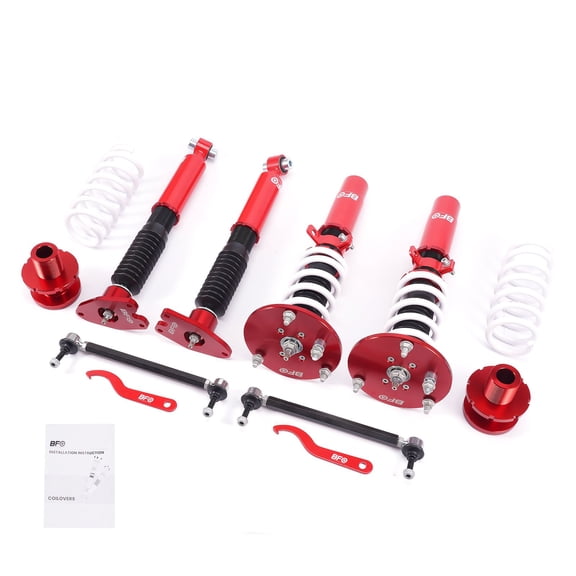 Adjustable Coilover Lowering Kit for BMW 1/2/3/4 Series F20 F22 F30 F32 RWD, 24-Way Damping, Height Adjustable Suspension Struts, SKU 96035338, Red Body with White Springs