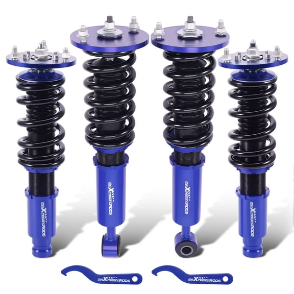 Adjustable Coilover Shock Struts Kit for Mitsubishi Eclipse 95-99 & Eagle Talon 94-98, Suspension System with Camber Plates, Blue Body, SKU 40808200, Front and Rear Set
