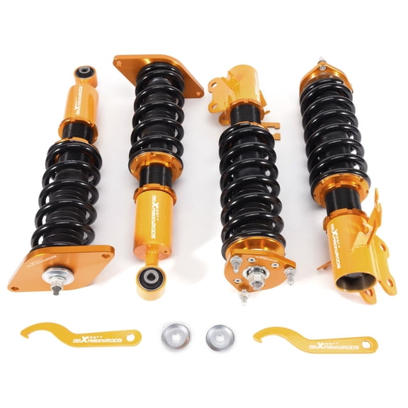 Adjustable Coilover Suspension Lowering Kit for Nissan Sentra SE-R B15 2000-2006, Front & Rear Height Adjustable Struts with Pillow Ball Mounts, SKU 04163507, Golden/Black