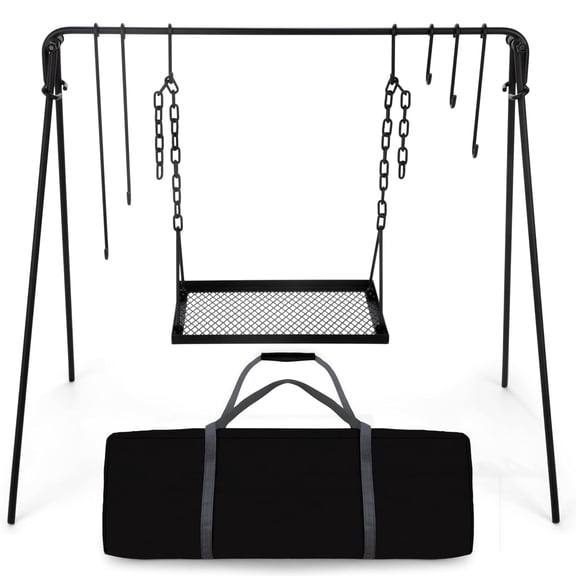 Adjustable Collapsible Campfire Grill Stand with Carrying Case for Cookware and Dutch Oven