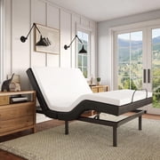 Adjustable Comfort Upholstered Adjustable Bed Base 2.0 with Upgraded Motors, Massage, Wireless Remote, USB Port-Ergonomic Head and Foot Inclines, Queen