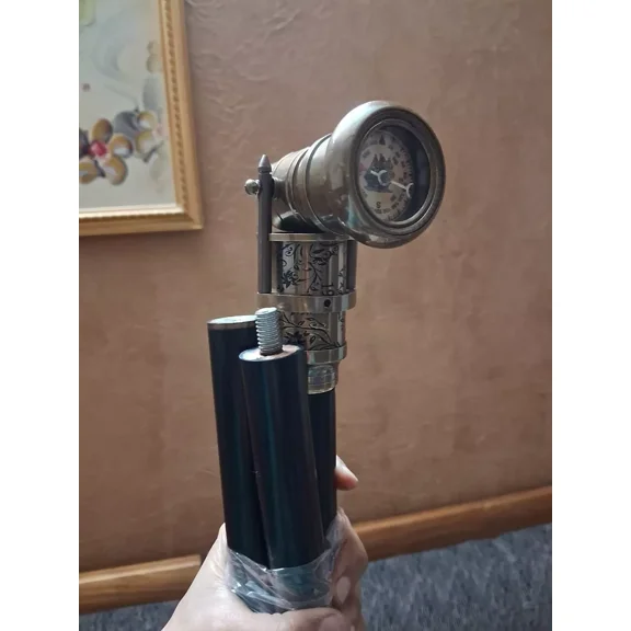 Solid Brass Compass Handle for Walking Stick Cane  Vintage Victorian Style, Handmade Replacement Grip