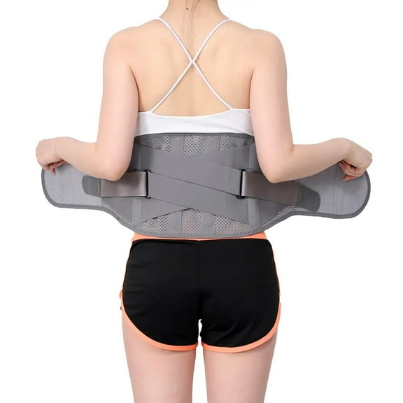 Adjustable Compression Back Brace Lumbar Support Belt, Gray，Size S