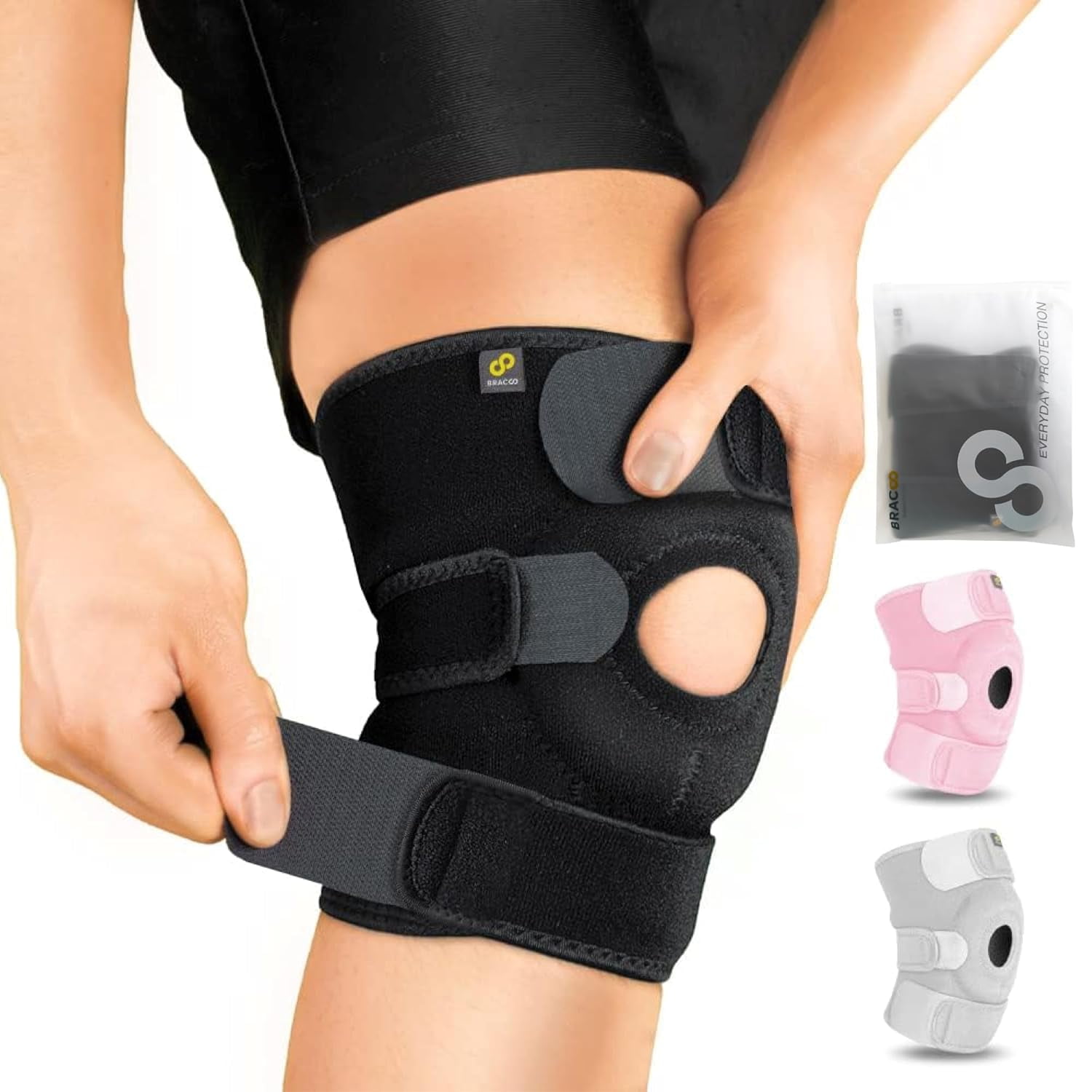 Knee Brace Compression Sleeve With Silicone Padding - Patella Stabilizer For Running, Exercise, Pain Relief (Black)