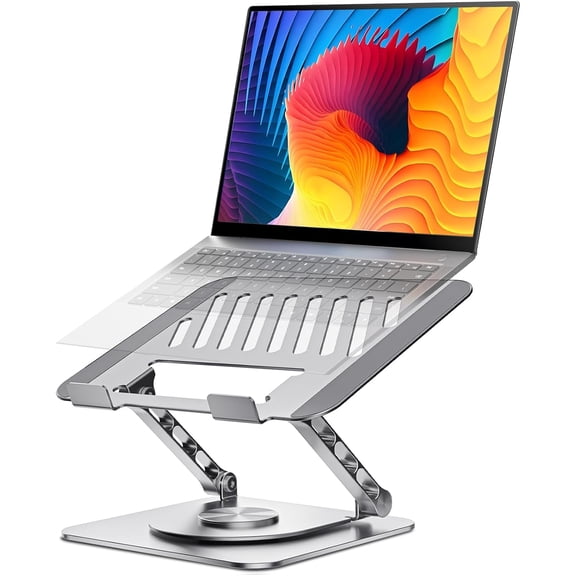Adjustable Computer Stand with 360 Rotating Base, Ergonimic Foldable Laptop Riser for Desk Compatible with MacBook Pro/Air Notebook up to 16 Inches, Silver