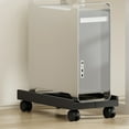 thumbnail image 1 of Adjustable Computer Tower Stand 16.93x11.02in Mobile Cart 4 Locking Wheels Ventilated Desktop Rack Under Desk CPU Holder Home Office 66lb Capacity Protective Railings White Black, 1 of 5