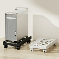 Adjustable Computer Tower Stand | Mobile Desktop PC Cart Rack | Ventilated Design | 4 Locking Caster Wheels | Fits 7-11.02 Inch Wide | Black White | Durable Plastic