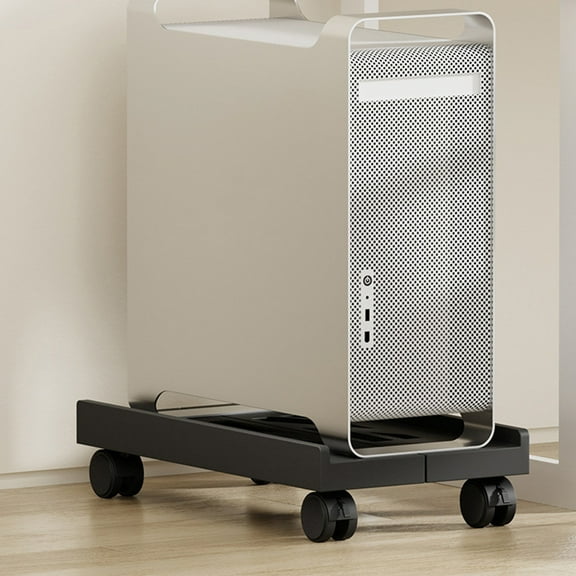 Adjustable Computer Tower Stand with 4 Locking Wheels, Mobile Ventilated Desktop Rack for PC Host, White or Black, Supports Up to 66 lbs