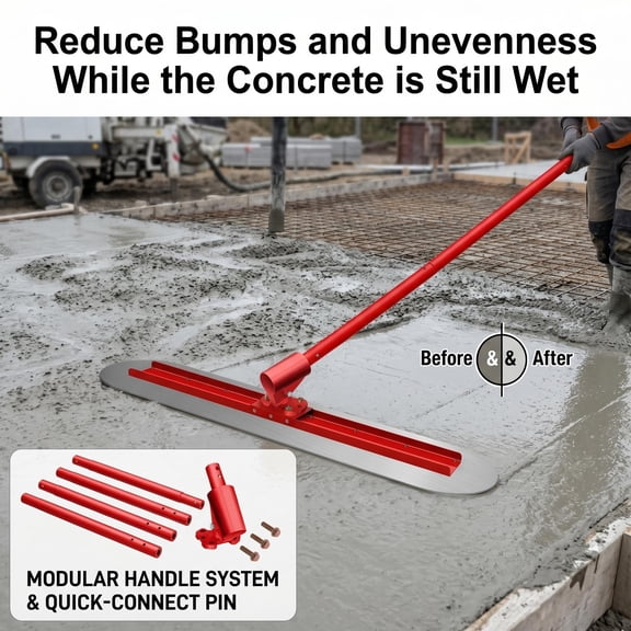 Adjustable Concrete Bull Float 47.2"X11.8" Stainless Steel Round End Float With Rotary Regulator & 4 Interlocking Rods For Concrete Finishing