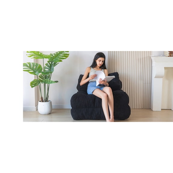 Adjustable Convertible Folding Lazy Sofa Chair, Fluffy Foam Floor Chair for Living Room Bedroom, Black
