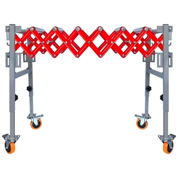 Adjustable Conveyor Roller Table, 8 Rollers, 4 Lockable Casters, Modular Splicing & Height Range 27.5~43", Stainless Steel Conveyor Belt with 600 LBS Load Capacity for Heavy Goods Transfer, Docks