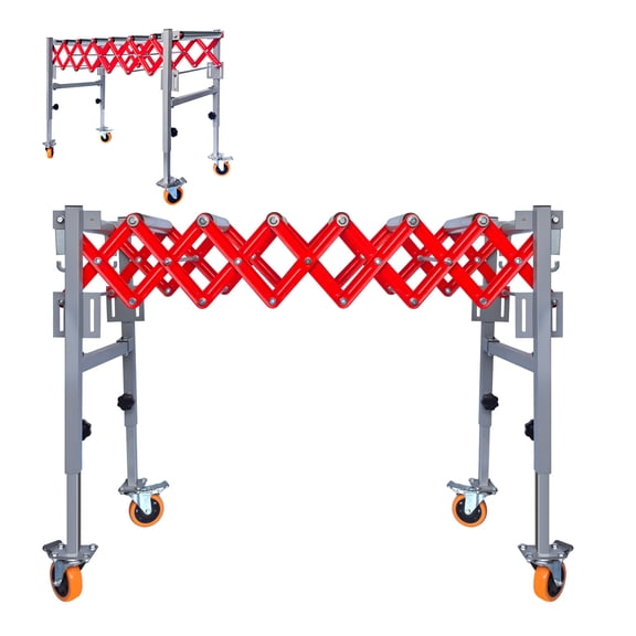 Adjustable Conveyor Roller Table with Height Range 27.5~43 Inch & 800 LBS Load Capacity, 8 Rollers, 4 Casters & Stainless Steel, Conveyor Belt for Factories, Supermarkets