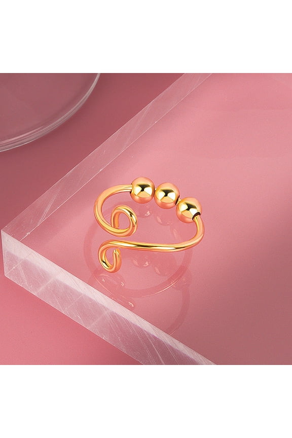 Womens Anxiety Ring Adjustable Copper Ring with Moving Beads Geometric Design Ring Electroplated Finish Anxiety Fidget Ring for Women Size 14