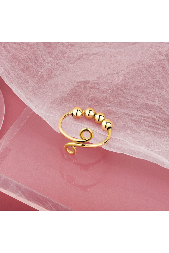 Womens Anxiety Ring Adjustable Copper Ring with Moving Beads Geometric Design Ring Electroplated Finish Anxiety Fidget Ring for Women Size 14