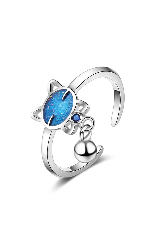 Womens Copper Cat Ring Adjustable Animal Zodiac Design Epoxy Korean Ring Perfect Gift for Her
