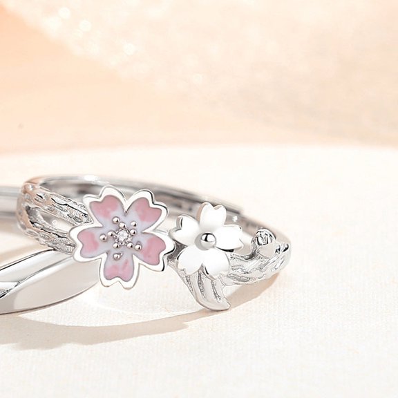 Couple Rings Adjustable Copper Rings Set for Him and Her Matching Bands Mori Fashion Flower Rings Opening Engagement