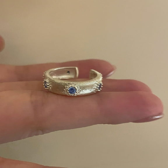 Adjustable Copper Cross Blue Diamond Ring For Women Electroplated Treatment Process Elegant Design