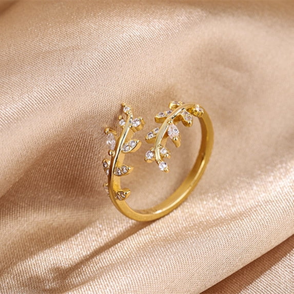 Womens Adjustable Copper Ring With Sparkling Zircon Stones Leaf Twig Design Jewelry Gift For Women Fashion For