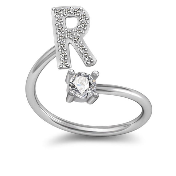 Adjustable Copper Letter Rings with Sterling Silver and Gem Inlay - European and American Style Women's Jewelry - A to Z Initial Rings
