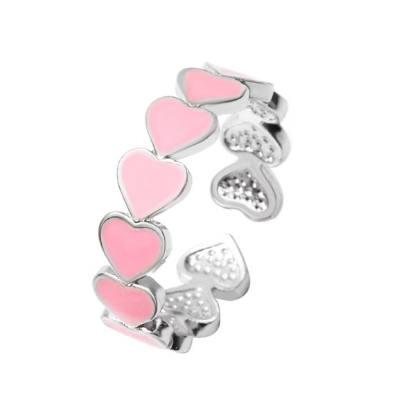 Adjustable Copper Ring With Open Heart Design Geometric Pattern Electroplated Finish Jewelry Fashion Accessory