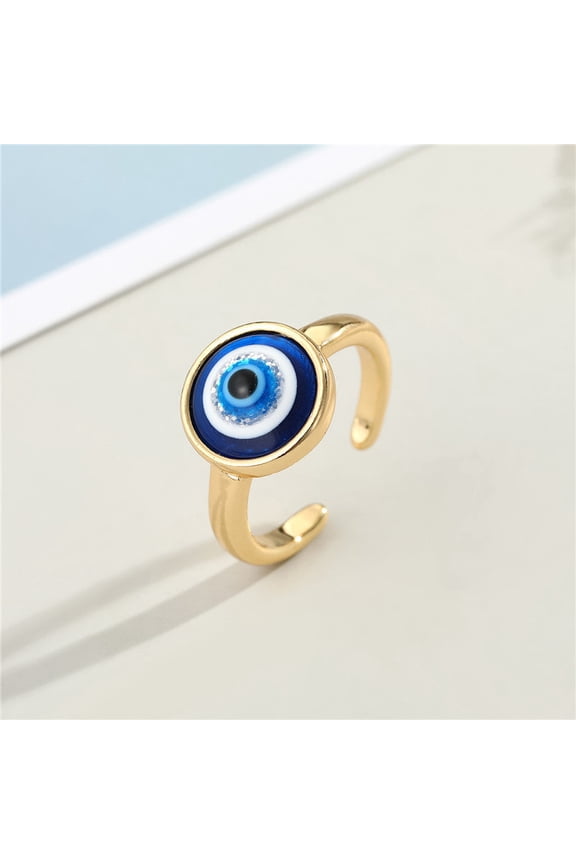 Adjustable Copper Resin Ring with Blue Eye Design for Women - Unique Fashion Jewelry