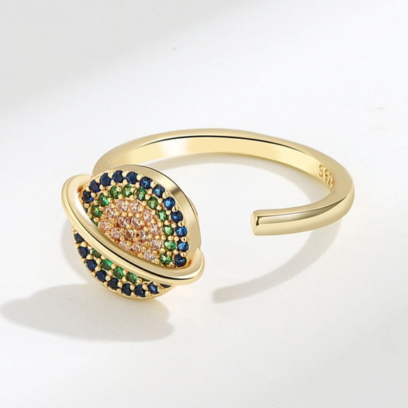Adjustable Copper Ring Rotating Planet Orbital Design Unisex Celestial Jewelry Gift For Women Space Themed Accessory