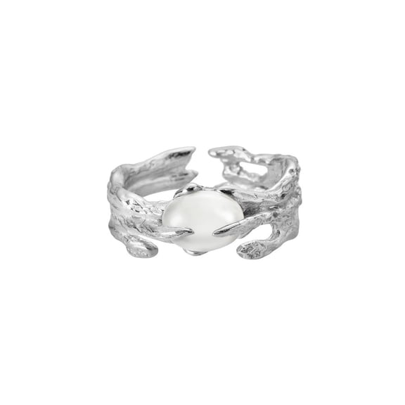 Adjustable Copper Ring With White Agate Texture Unisex Jewelry Gift For Everyday Casual Style Elegant Timeless Sparkle