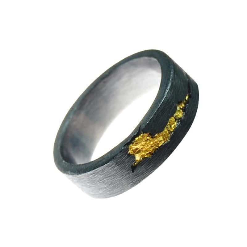 Adjustable Copper Ring for Men, Black Gold Design, Single Band, Fire ...