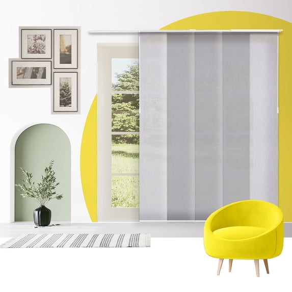 Adjustable Cordless Light Filtering Panel Track Blinds, Sunset Grey - 46"-86"W X 0"-96"H