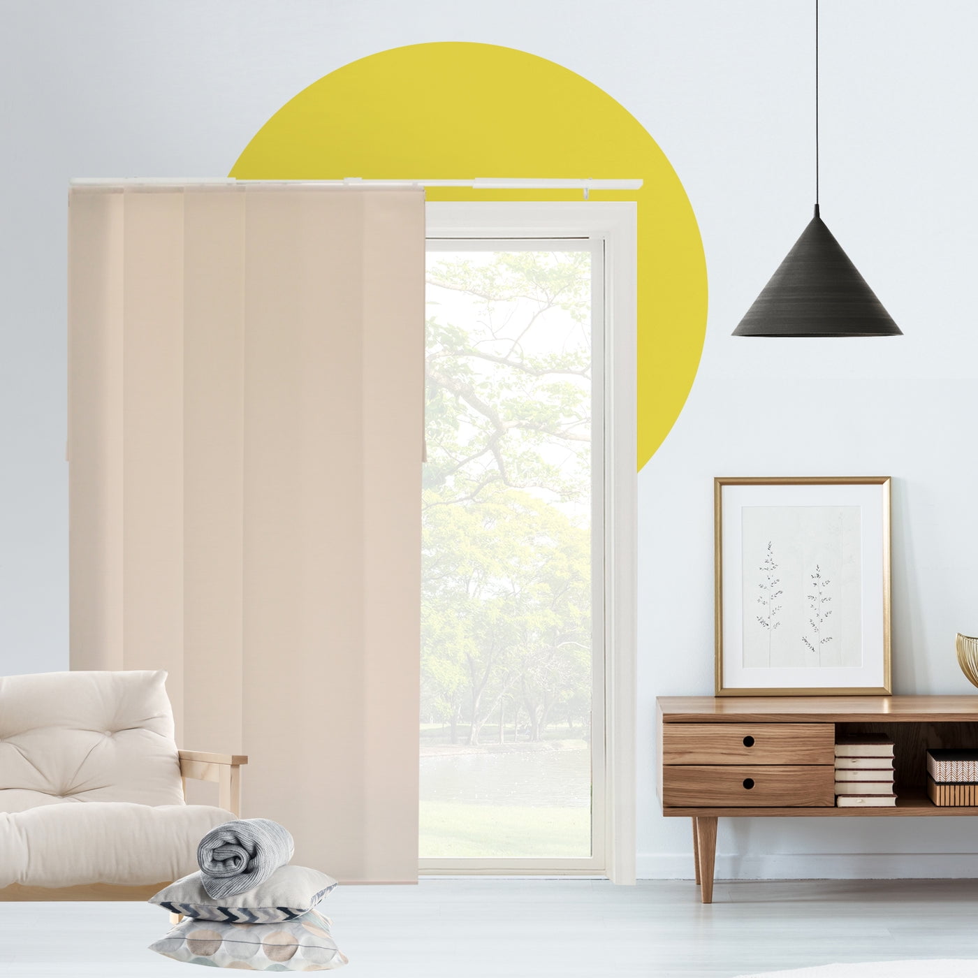 Adjustable Cordless Light Filtering Panel Track Blinds, Vienna Rose Gold - 46"-86"W X 0"-96"H