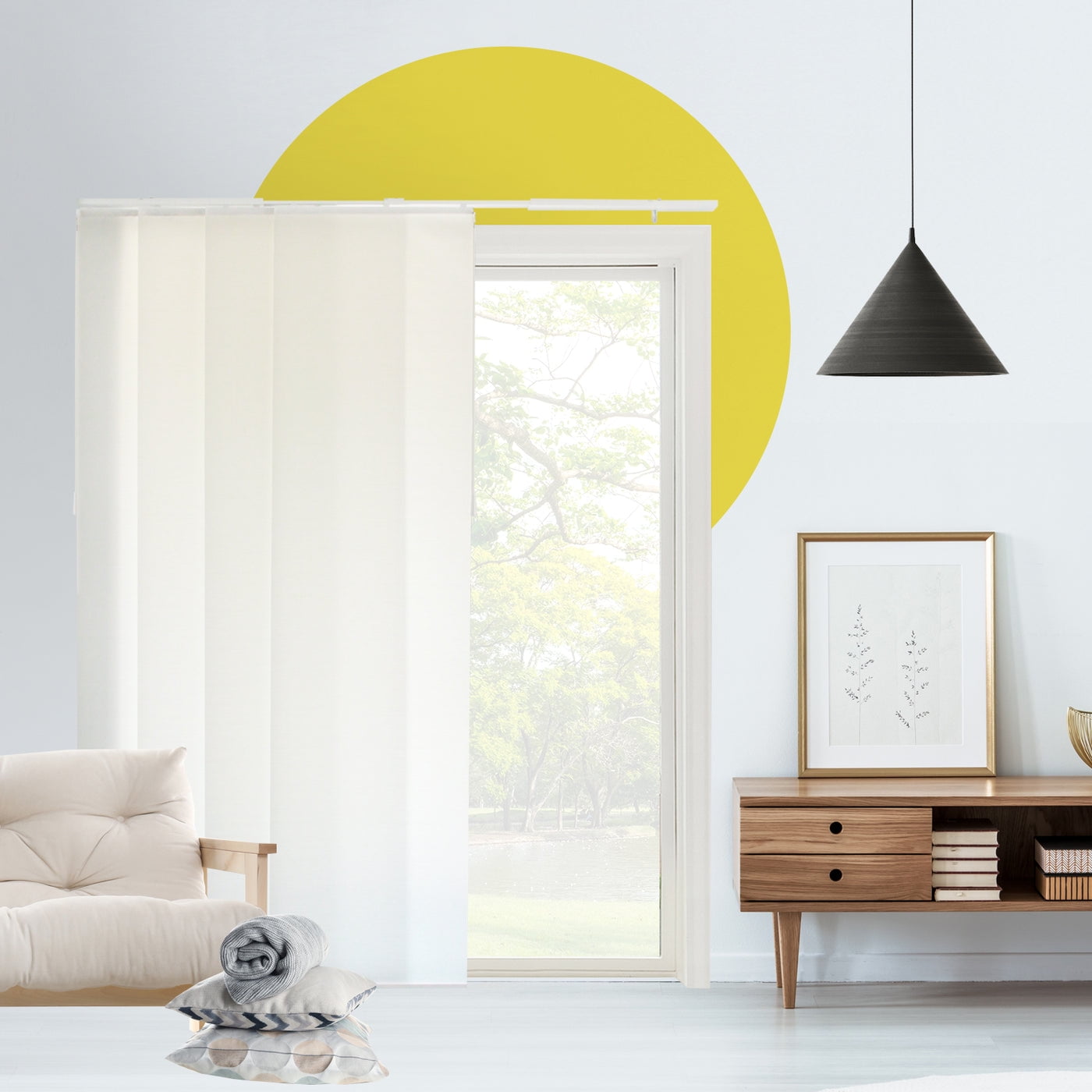 Adjustable Cordless Light Filtering Panel Track Blinds, Vienna Snow - 46"-86"W X 0"-96"H