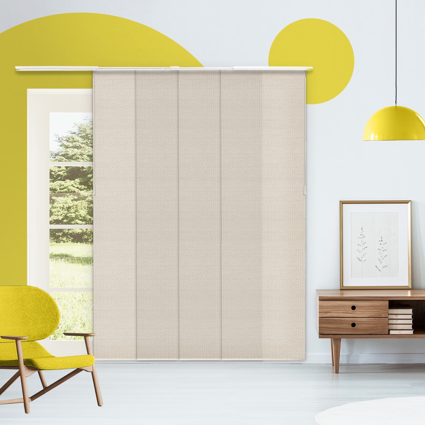 Adjustable Cordless Light Filtering Panel Track Blinds, Wilshire Beige - 46"-86"W X 0"-96"H