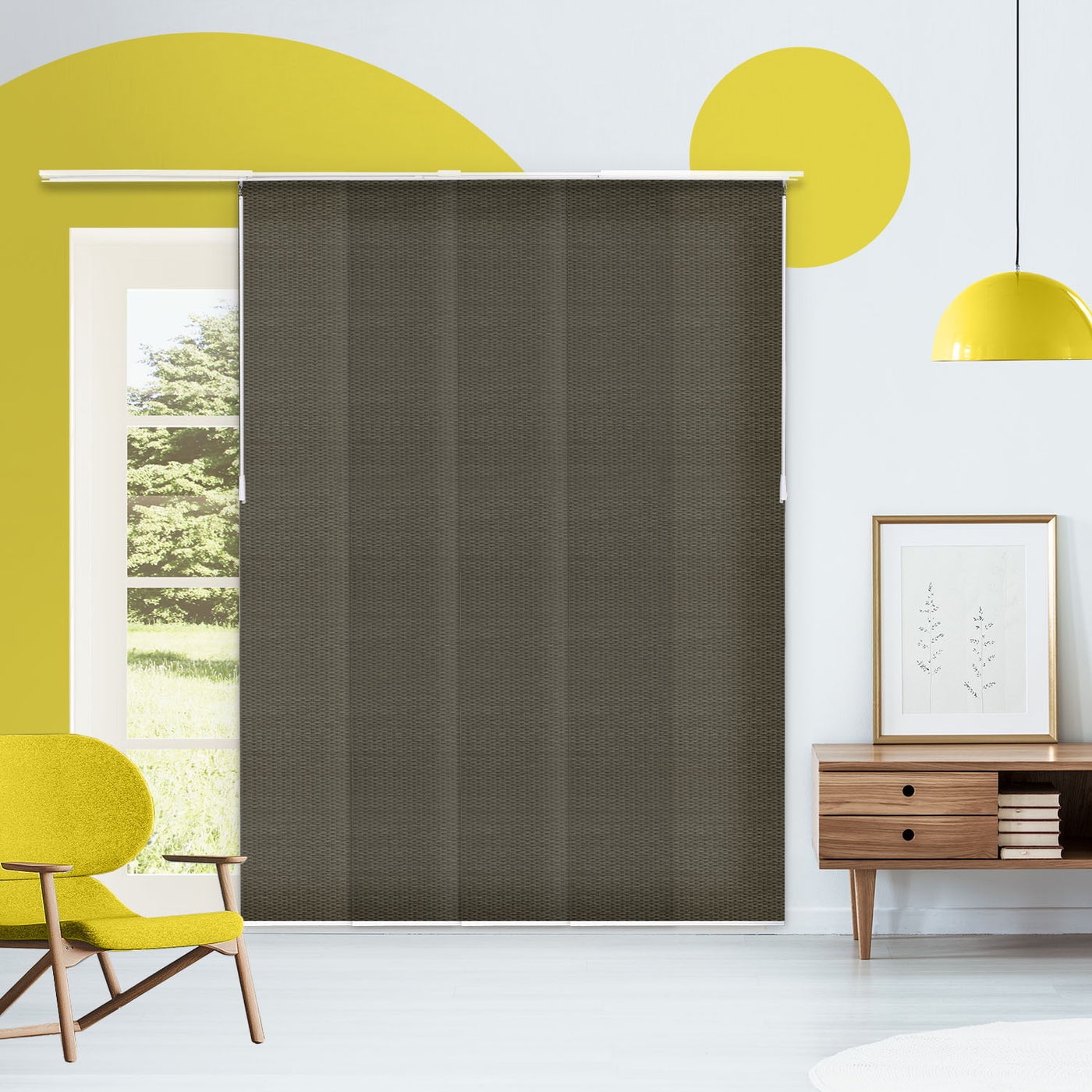 Adjustable Cordless Light Filtering Panel Track Blinds, Wilshire Oolong - 46"-86"W X 0"-96"H