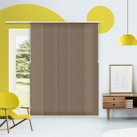 Adjustable Cordless Light Filtering Panel Track Blinds, Wilshire Truffle - 46"-86"W X 0"-96"H