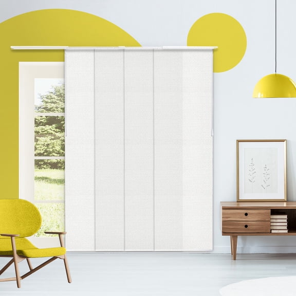 Adjustable Cordless Light Filtering Panel Track Blinds, Wilshire White - 46"-86"W X 0"-96"H