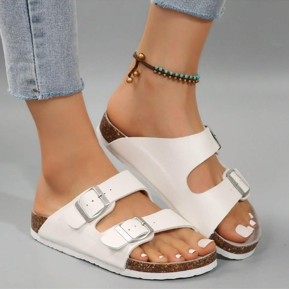Adjustable Cork Slides with Soft Footbed - Buckled Slip-On Sandals for Casual & Outdoor Wear