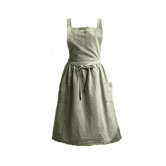 Adjustable Cotton Apron with Large Pockets Cross Back Design Full Coverage Cooking Baking Kitchen Workwear