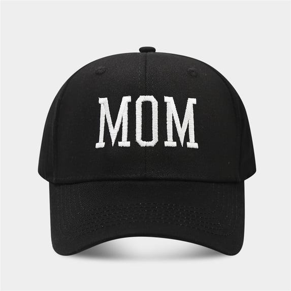 Adjustable Cotton Baseball Cap with MOM Embroidery, Washed Vintage Dad Hat for Women, Perfect Mother's Day Gift, Comfortable for Casual Wear and Street Style-Black