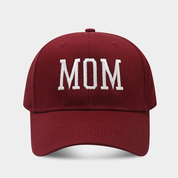 Adjustable Cotton Baseball Cap with MOM Embroidery, Washed Vintage Dad Hat for Women, Perfect Mother's Day Gift, Comfortable for Casual Wear and Street Style-Red