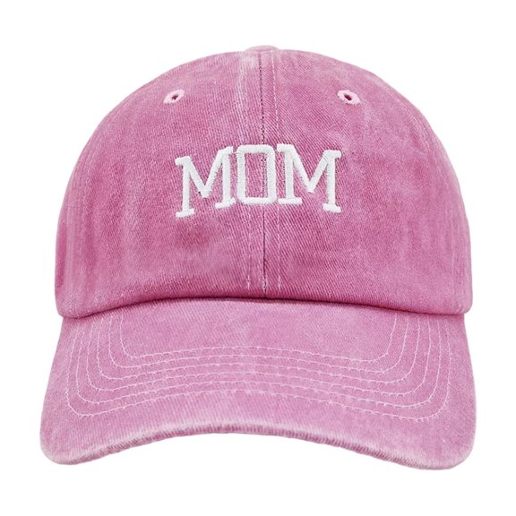 Adjustable Cotton Baseball Cap With MOM Embroidery And Wide Brim For Outdoor Sports Running Cycling Training And Casual Everyday Wear(Pink-56-58cm)