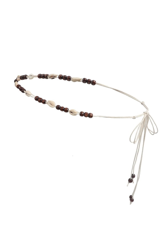 Adjustable Cotton Cord Belt Wooden Bead Decor Waist Accessory