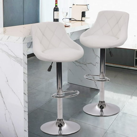 Adjustable Counter Height Barstools Set of 2 Bar Stools PU Leather Back Swivel Stools Kitchen Counter Stools Modern Bar Chairs with Footrest for Bar, Bistro, Kitchen, Patio Pub Use, White