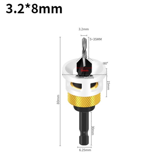 Adjustable Countersink Drill Bits with Depth Stop Hex Shank For Woodworking