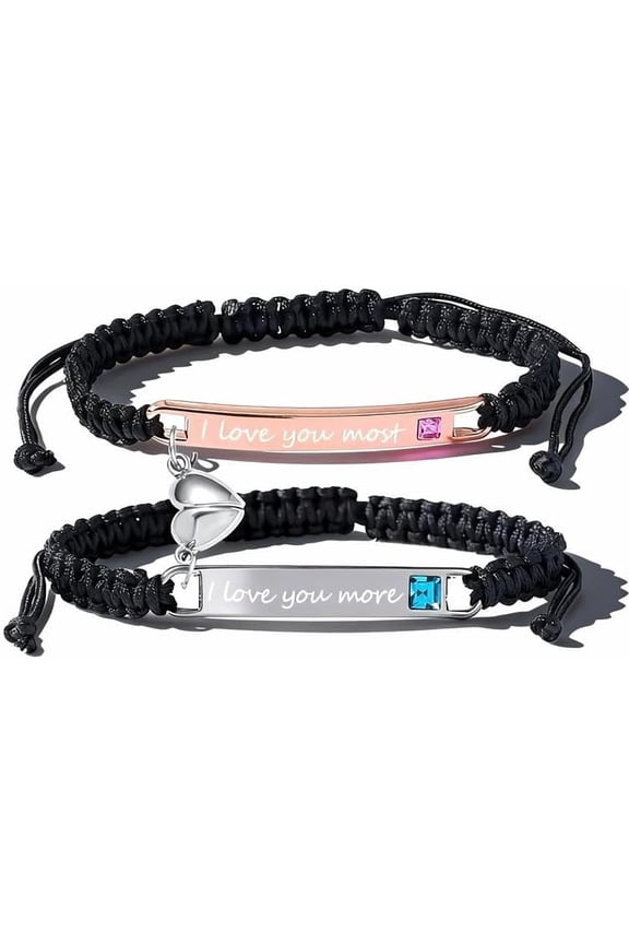 Adjustable Couple Bracelet Set, Heart Rate Bracelet & Rose Gift Box, Fashion Bracelet for Couples, Daily Clothing Decor, Trendy All-match & Exquisite Jewelry for Birthday Love Gift, Heart Charm