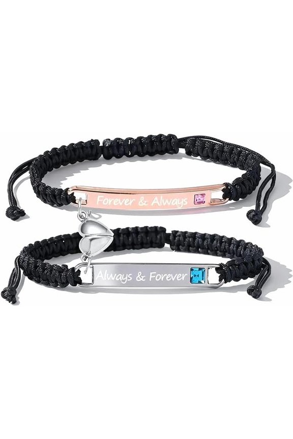 Adjustable Couple Bracelet Set, Heart Rate Bracelet & Rose Gift Box, Fashion Bracelet for Couples, Daily Clothing Decor, Trendy All-match & Exquisite Jewelry for Birthday Love Gift, Heart Charm