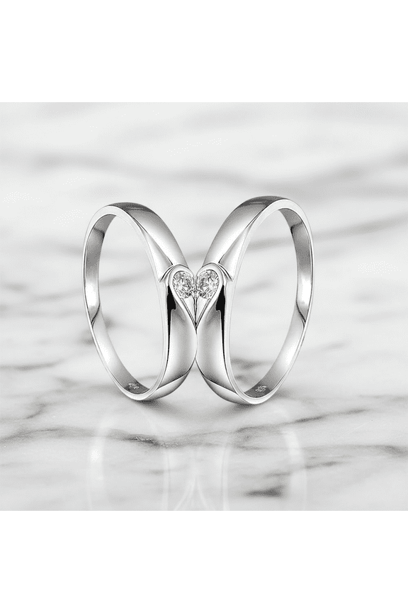 Adjustable Couple Rings Set Stainless Steel Open Band Matching Rings with Heart Zirconia Design Elegant Fashion Jewelry Pair Ring for Everyday Wear