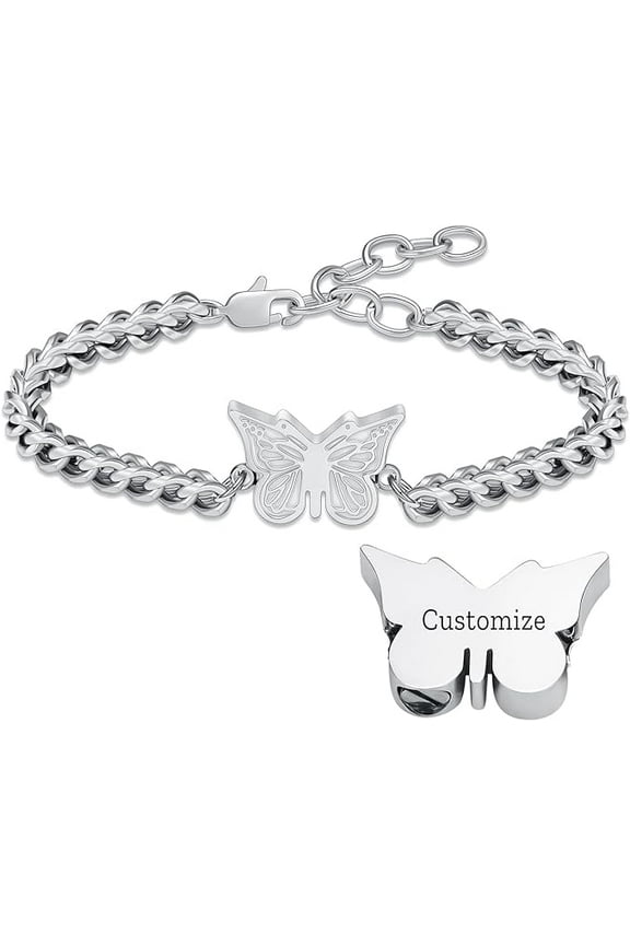 Adjustable Cremation Jewelry Butterfly Urn Bracelet for Ashes for Women Stainless Steel Urn Bangle Memorial Keepsake Ash Holder Bracelet
